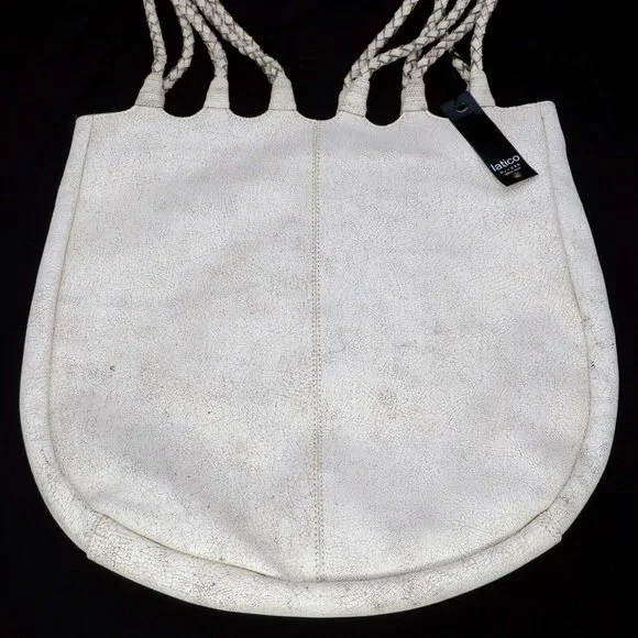 Latico Crackle White Ginny Leather Tote Bag Braided Handle Straps Shoulder Purse - Picture 2 of 5